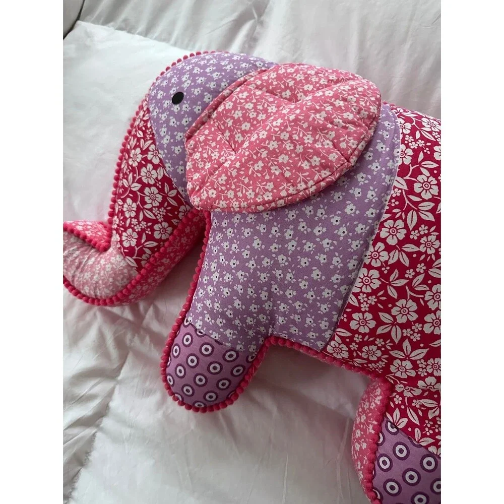 Lil Pixies Pink Purple Floral Elephant Plush Pillow Stuffed Animal Decor 16”